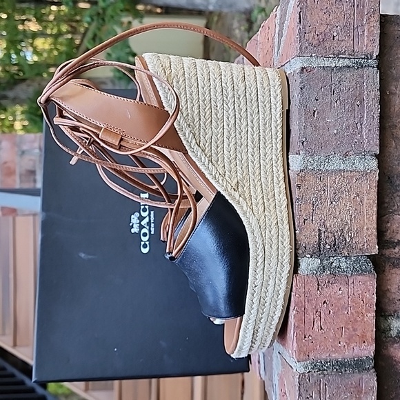 Coach Dana Black and Saddle brown wedge espadrilles 9M - Picture 2 of 8